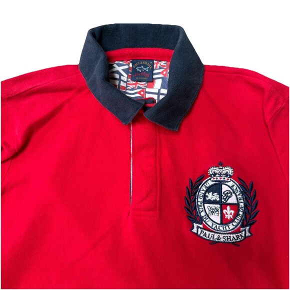 Paul & Shark Yachting Polo Shirt Mens Medium Short Sleeve Red Blue - Picture 2 of 7